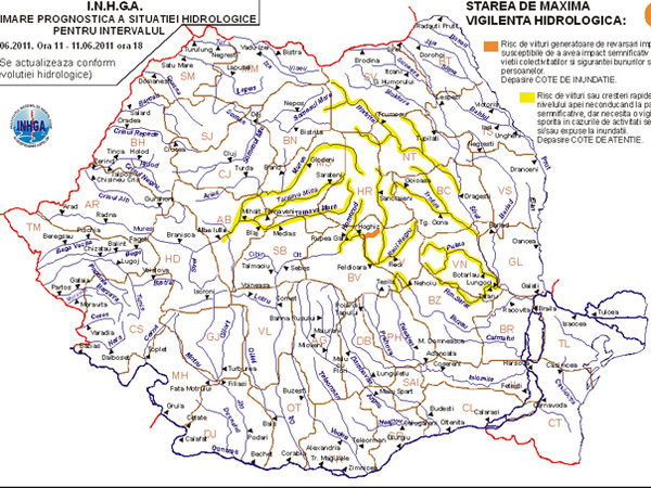 cod galben de inundaţii pe târnava mare în zona mediaş