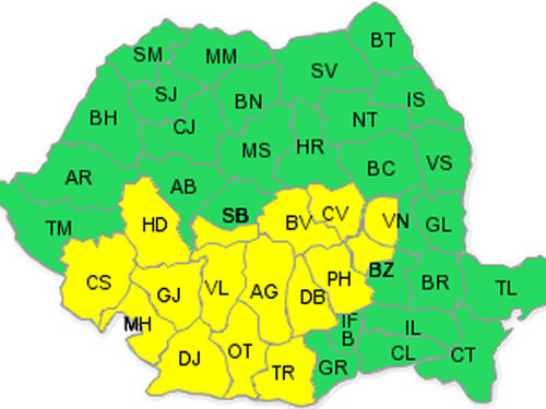 Cod galben de ploi şi vijelii în sudul judeţului Sibiu