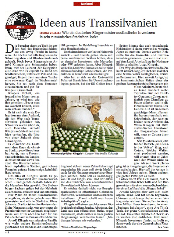 revista germană “der spiegel” a publicat recent un reportaj despre avrig