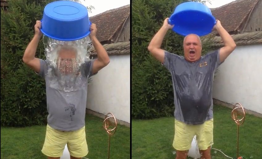 video președintele csu sibiu și-a turnat apă cu gheață în cap pentru campania asl. vulc încântat de ice bucket challenge!