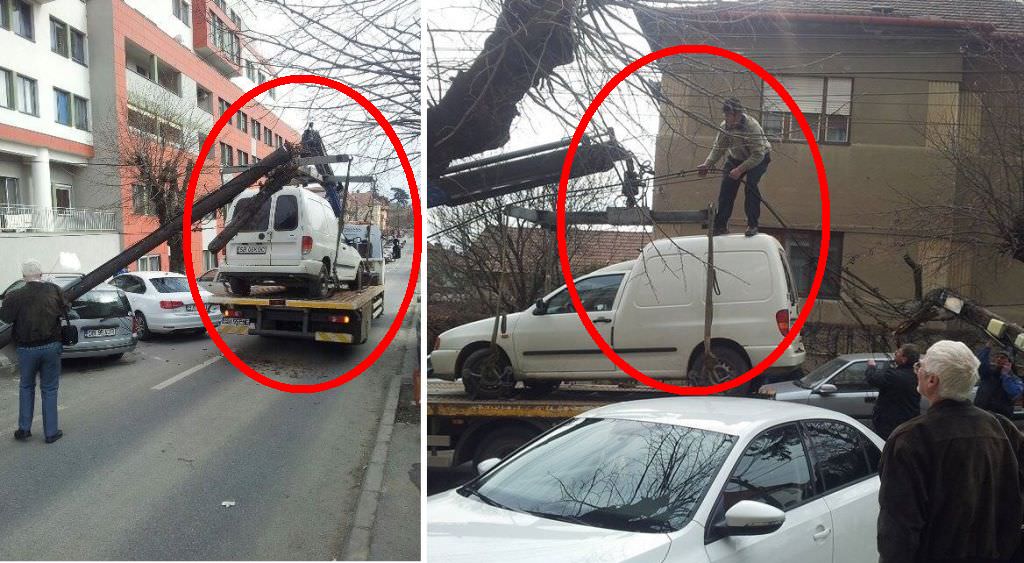 video foto băieții de la ridicări auto au rupt un stâlp și au avariat alte 3 vehicule. imagini uluitoare!