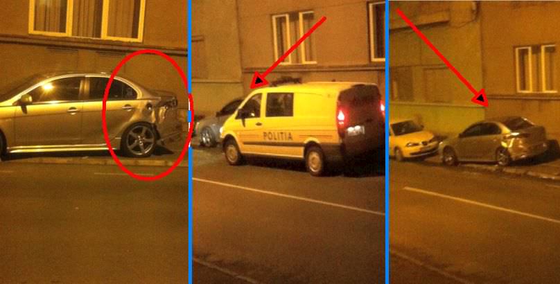 foto – accident cu o mașină de la criminalistica poliției sibiu. a bușit un mitsubishi parcat!