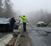 FOTO VIDEO Accident cumplit între Sibiu și Rășinari. Un șofer beat a intrat pe contrasens și s-a tamponat frontal cu o altă mașină