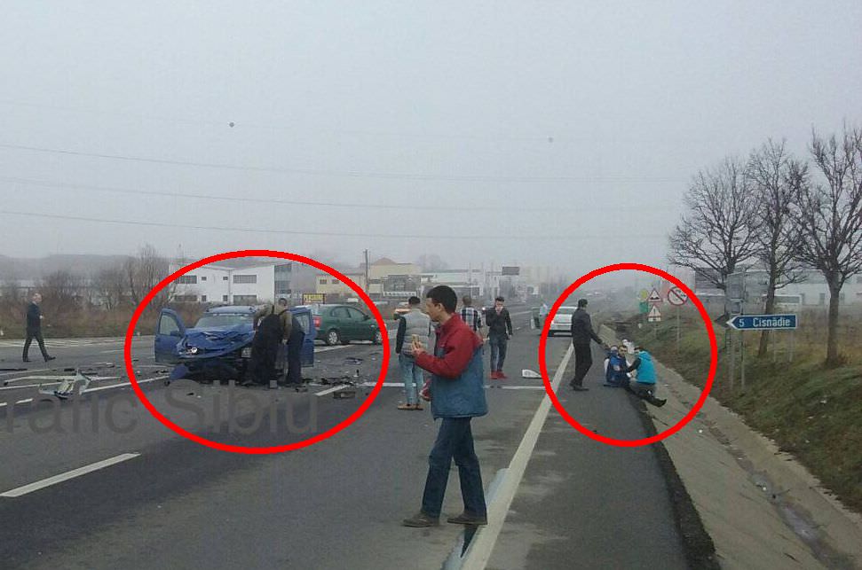 update foto – accident grav pe dn1 la intersecția cu dj 106 spre cisnădie. cinci persoane rănite duse la spital!