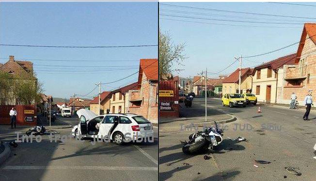 FOTO - Accident pe Calea Gusteritei la Sibiu. O motocicleta implicata!