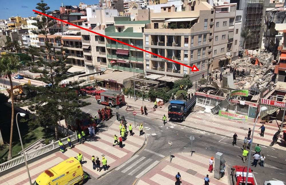 LIVE VIDEO – FOTO Un bloc cu patru etaje s-a prăbușit în stațiunea Los Cristianos din Tenerife. Oameni prinși sub dărâmături. Imagini de la fața locului!