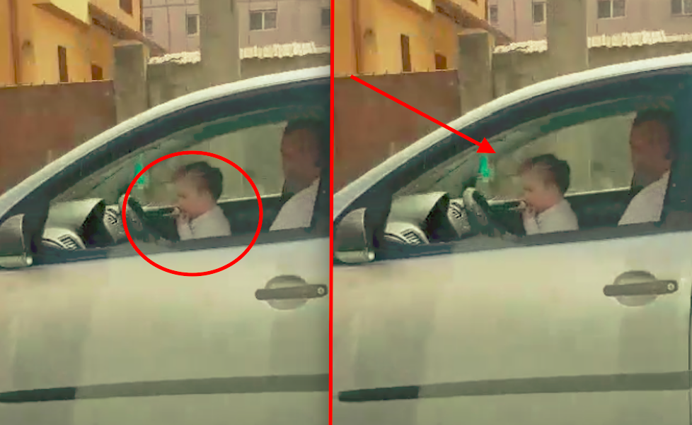 video tată iresponsabil - și-a pus bebelușul la volan în trafic la sibiu