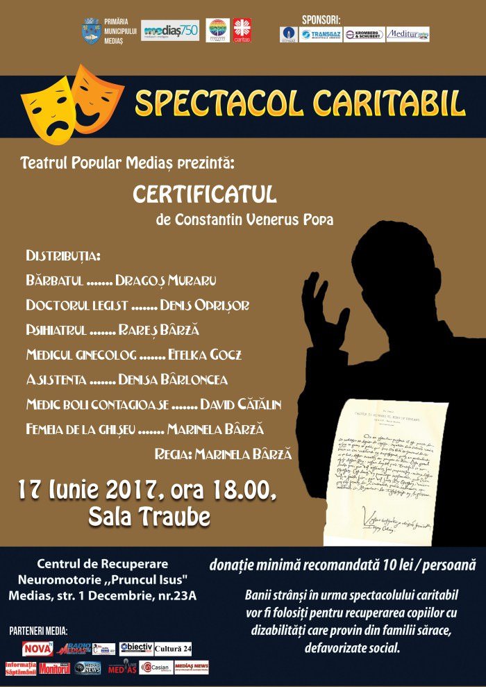 spectacol de teatru cu scop caritabil în sala traube din mediaș