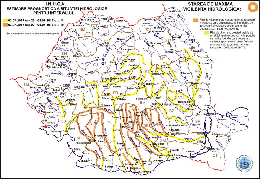 cod galben de inundații pe cibin, târnava mare, olt și afluenții acestora din județul sibiu