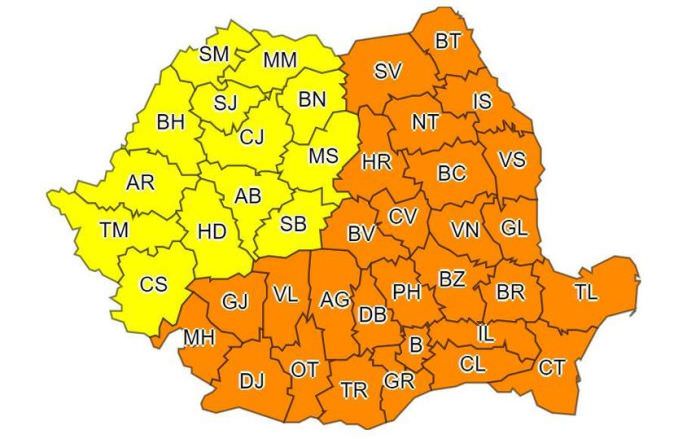 Cod galben de GER în toată țara. De luni se schimbă în PORTOCALIU