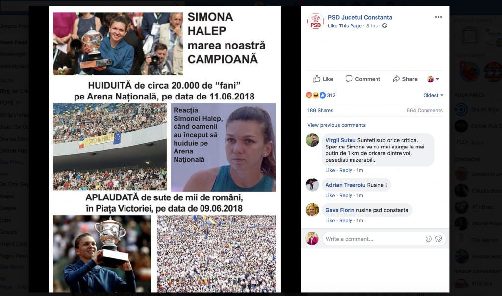 Fake news de la PSD - Halep ar fi fost huiduită pe Arena Națională și aclamată la mitingul PSD-ului (VIDEO - FOTO)