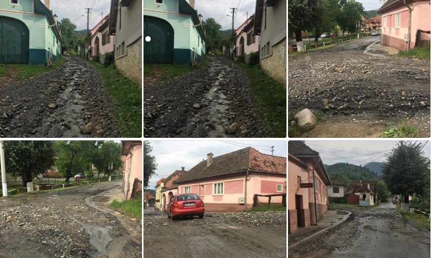 Strada din Sibiel furată de fiecare ploaie