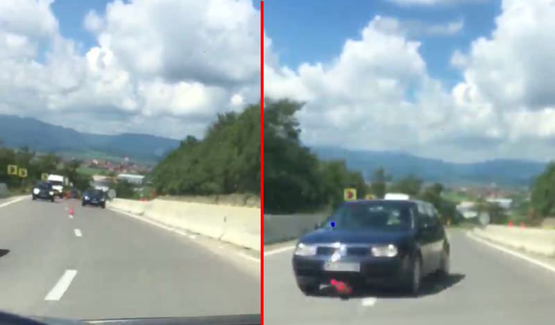 VIDEO – Accident evitat în ultima clipă la ieșirea din Sibiu. Un șofer mergea pe contrasens