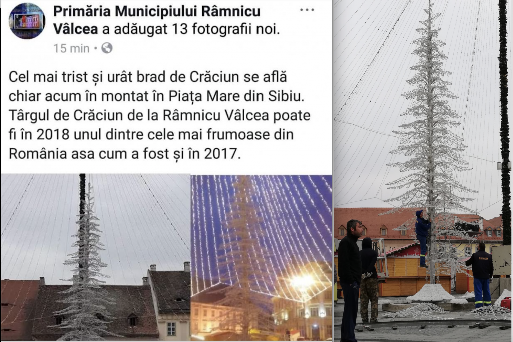 primăria râmnicu vâlcea ne ia la mișto - ’’cel mai trist și mai urât brad de crăciun e în piața mare!’’