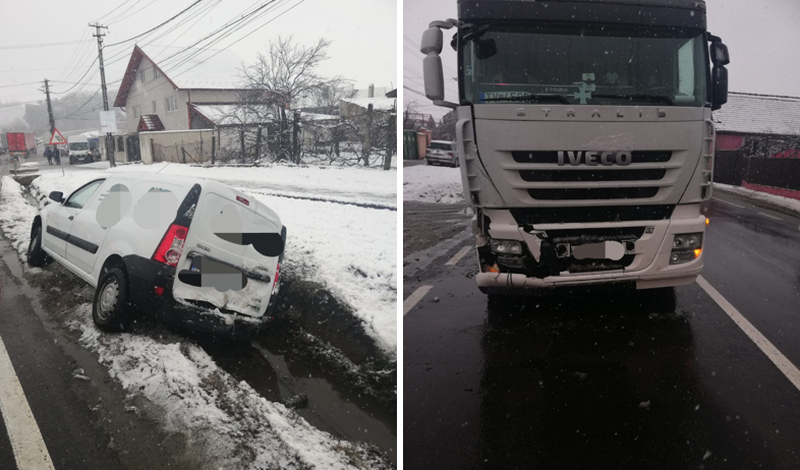 foto mașină lovită de un tir pe dn7 la tălmaciu