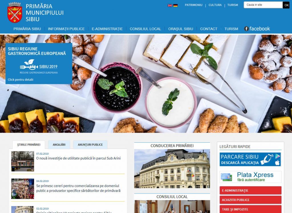 Secțiune dedicată Programului Sibiu Regiune Gastronomică Europeană 2019 pe site-ul www.sibiu.ro