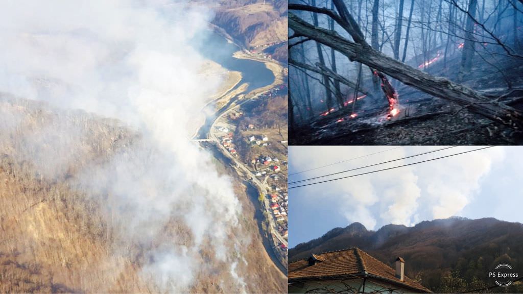 FOTO - Trafic îngreunat pe DN7 - Valea Oltului. Un incendiu de vegetație face probleme