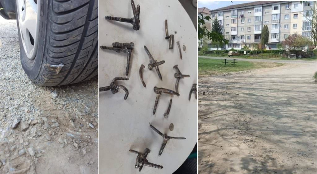 foto nesimțire fără limite – mașini rămase în pană din cauza unor șuruburi aruncate pe strada oașa în vasile aaron