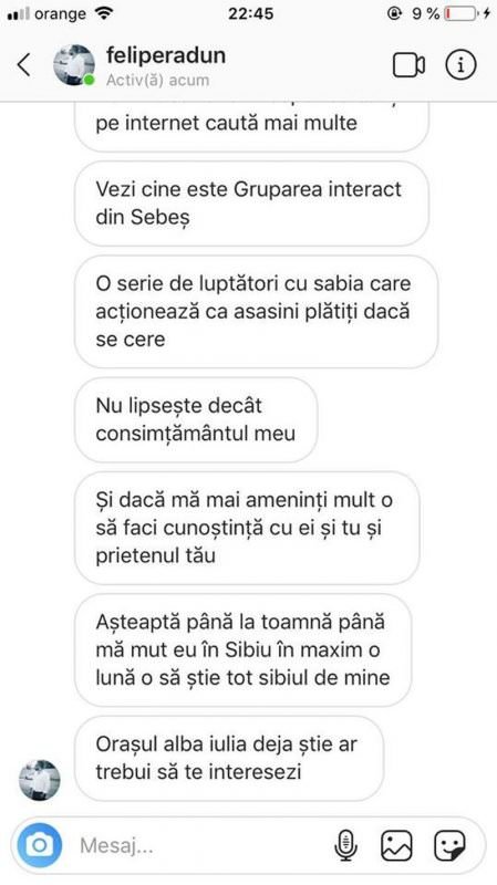 încă o tânără amenințată de individul care a hărțuit o sibiancă - „am asasini plătiți. din toamnă mă mut la sibiu”