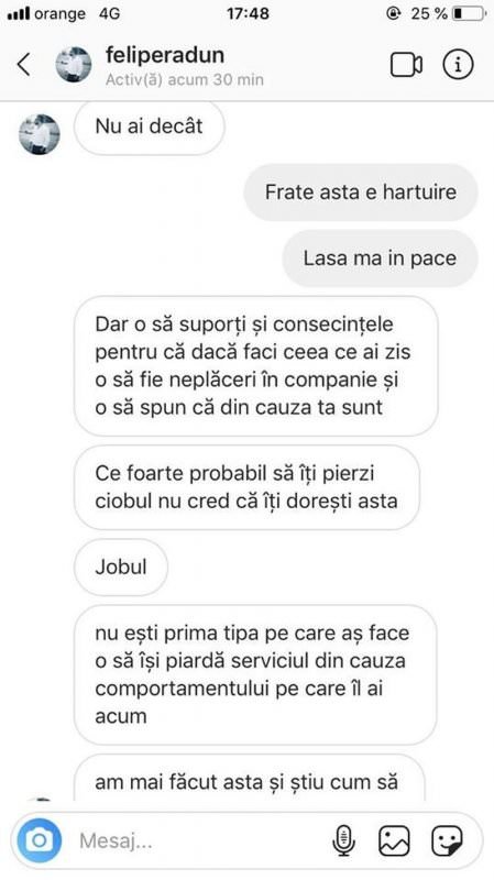 încă o tânără amenințată de individul care a hărțuit o sibiancă - „am asasini plătiți. din toamnă mă mut la sibiu”