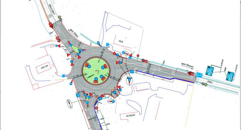 foto - giratoriul de pe dn1 - dn7 la veștem, reconfigurat – cu trei benzi circulare și altele dedicate virajelor la dreapta