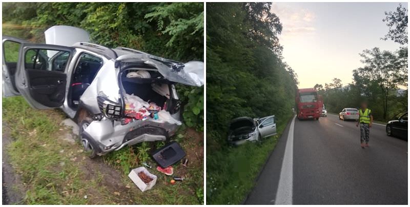 foto accident pe dn7 între sibiu și râmnicu vâlcea - mașină zburată de pe carosabil