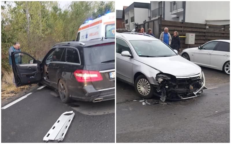 foto accident cu trei mașini pe drumul dintre şelimbăr si cisnădie - o ambulanță implicată