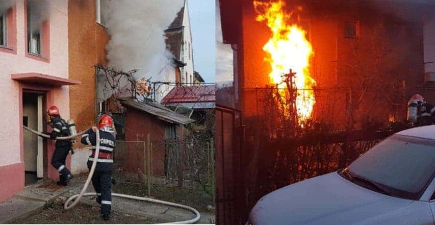 FOTO Bărbat mort în incendiu la Mediaș - Alte trei persoane rănite