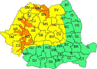 Schimbare radicală de vreme - Coduri portocalii și galbene - Două vizează și Sibiul