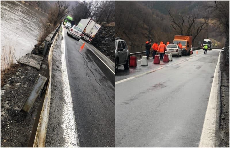 video foto - alunecări de teren pe dn7 pe valea oltului - se circulă pe un singur sens