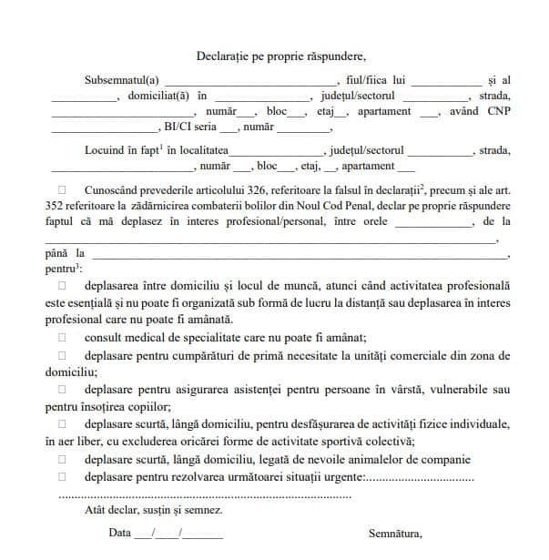 deplasările limitate drastic - ce declarații trebuie să completăm ca să ieșim din casă