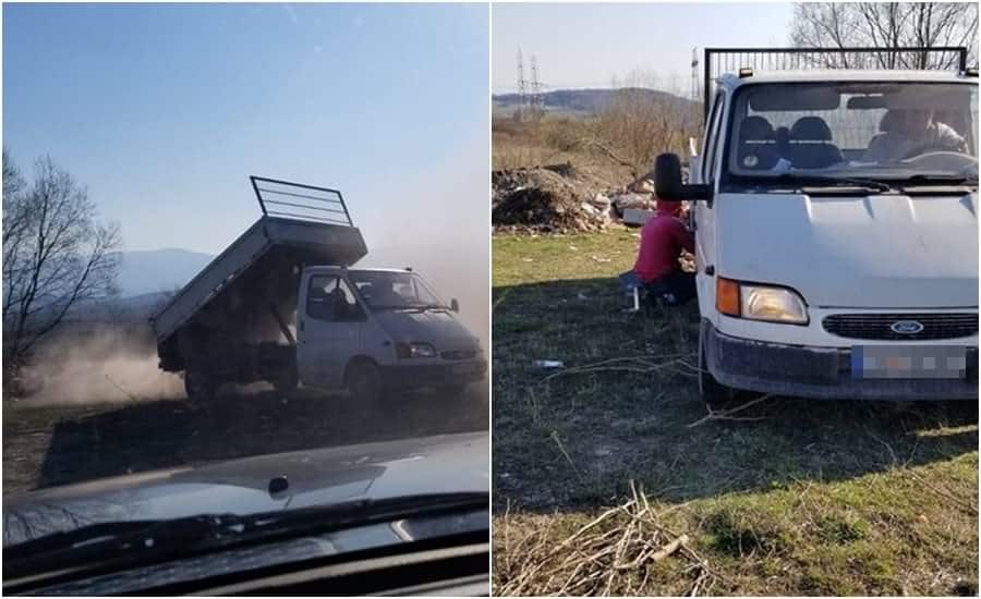 foto: nesimțire fără margini - individ surprins în timp ce aruncă gunoaie pe câmp la ieșire din sibiu spre agnita