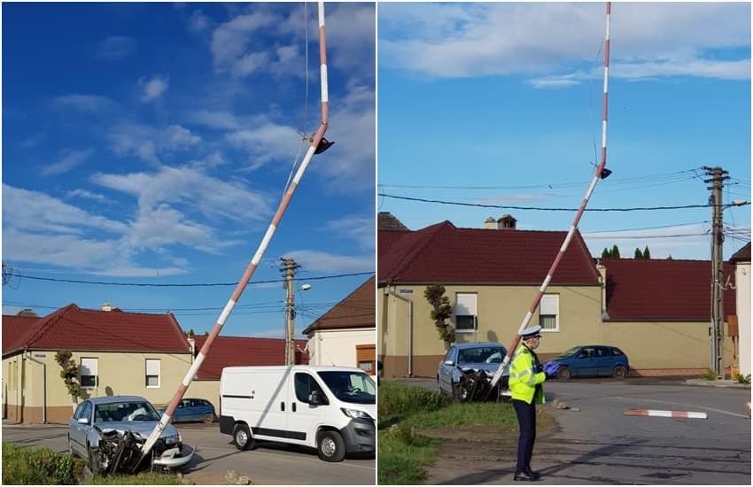 FOTO: Un sibian a intrat cu mașina în bariera de pe Calea Turnișorului - Trafic blocat