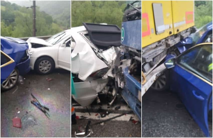 FOTO: Accident grav pe Valea Oltului - Doi răniți și patru mașini implicate