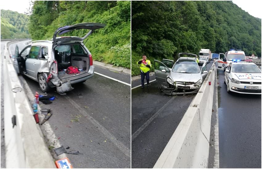 update foto: accident pe valea oltului - un șofer a intrat cu mașina în parapet