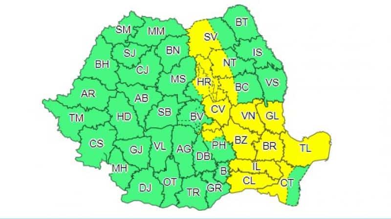 avertizare de caniculă - a fost emis și un cod galben de ploi torențiale și vijelii