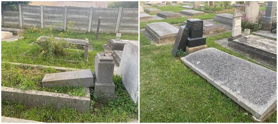 foto cimitir vandalizat la tălmaciu – peste 20 de morminte profanate