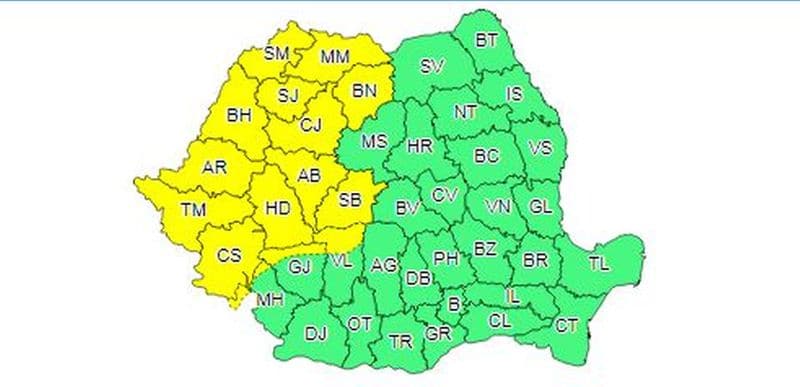 anm a emis un nou cod galben de ploi și grindină valabil și în județul sibiu