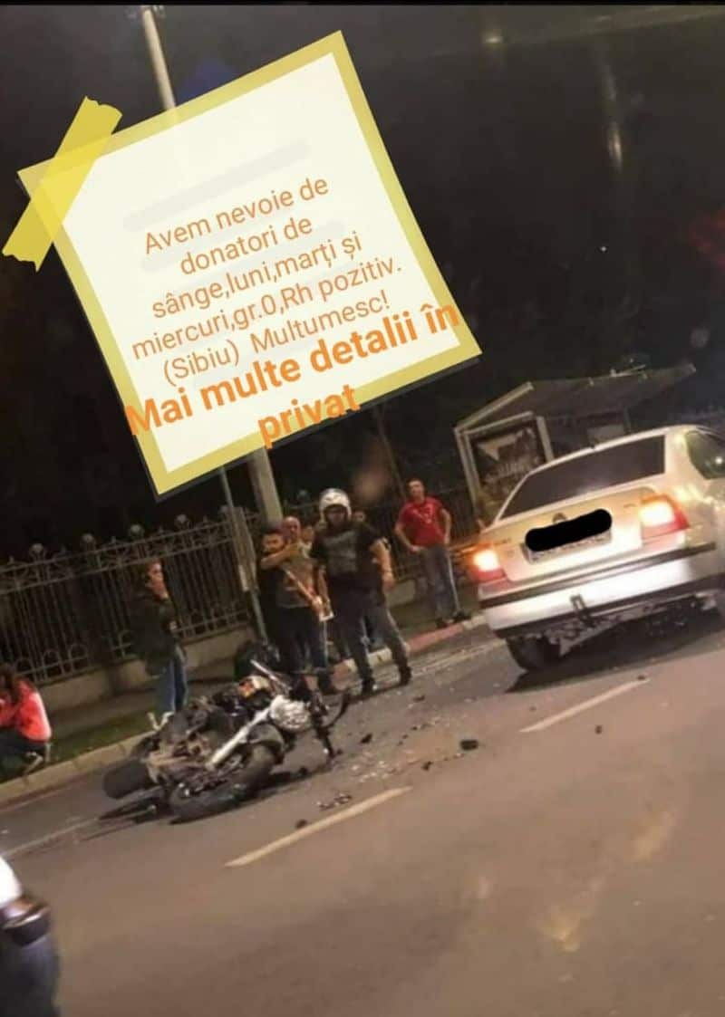 motociclistul lovit de o mașină pe coposu are nevoie urgent de sânge - hai să îl ajutăm!