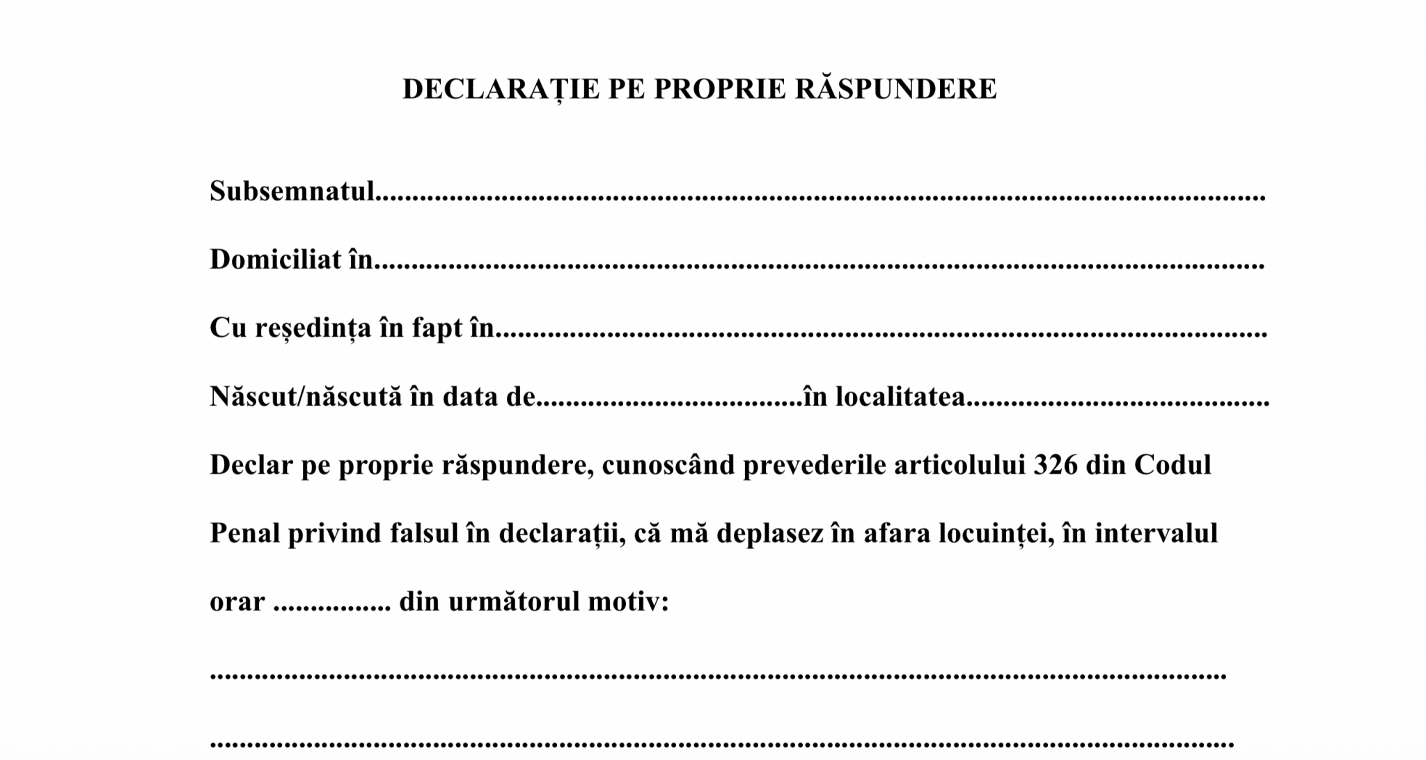 modelul de declarație pe propria răspundere - de luni trebuie să o completați la sibiu atunci când ieșiți din casă