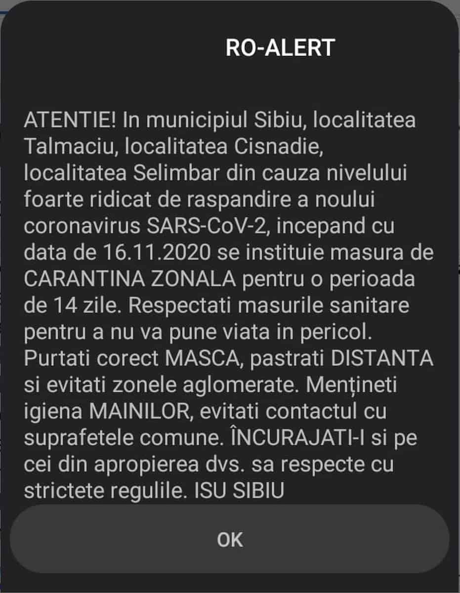 alertă de urgență pe telefoanele sibienilor - de luni intrăm în carantină