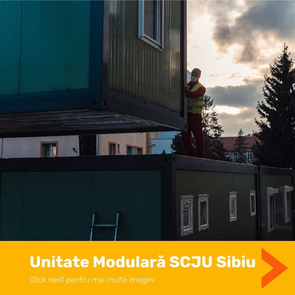 foto - spital modular din containere contruit în curtea județeanului din sibiu pentu bolnavii de cancer