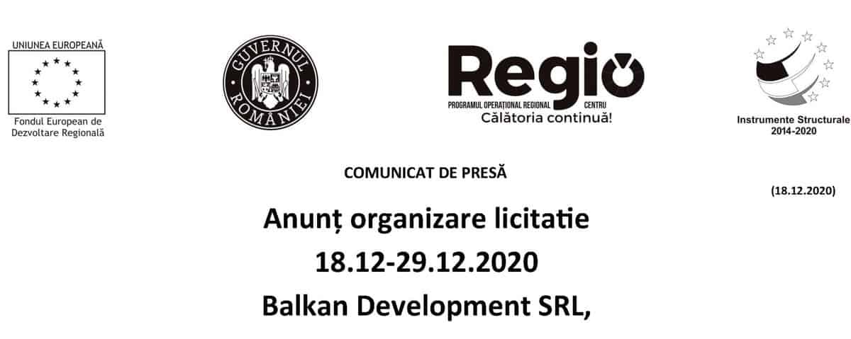 anunț organizare licitație 18.12-29.12.2020 balkan development srl