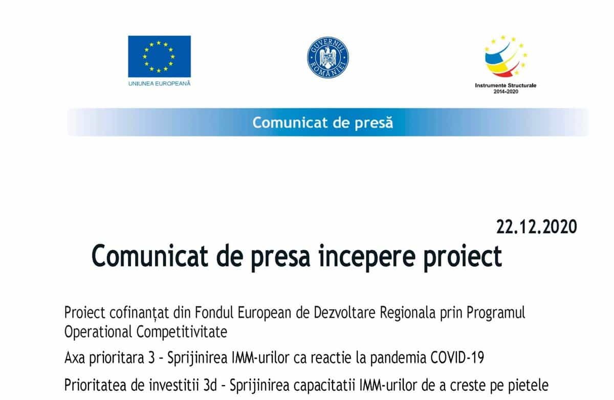 comunicat de presă începere proiect axa prioritara 3 – sprijinirea imm-urilor ca reacție la pandemia covid-19 - premium tours srl