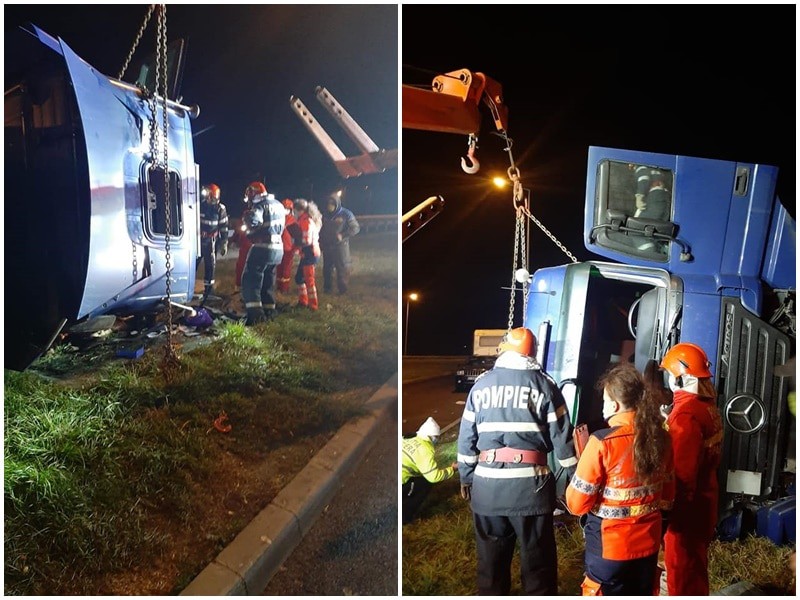 foto - accident mortal pe a1, sibiu - deva. șofer strivit de cabina unui tir