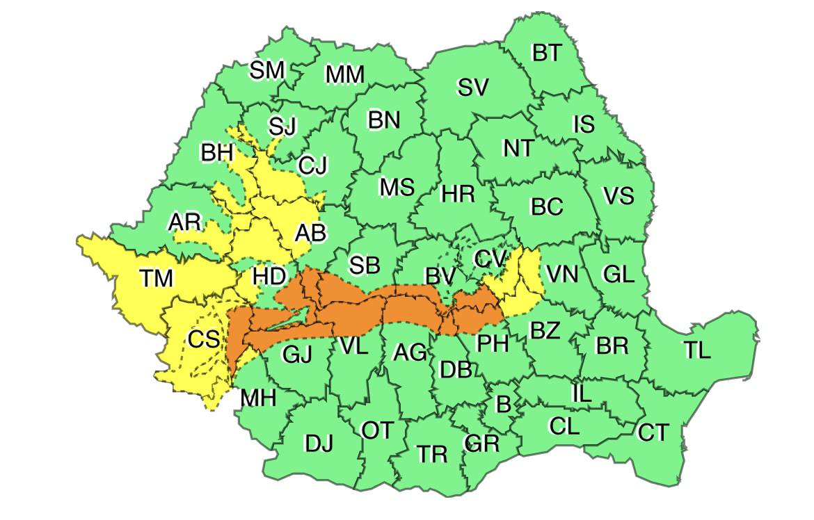 cod portocaliu de ninsori viscolite în zona montană din județul sibiu