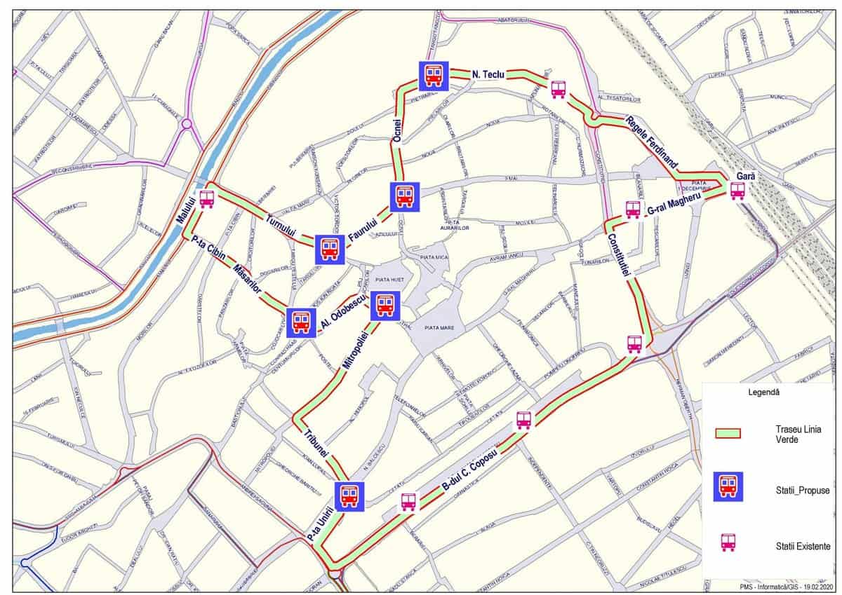 traseul autobuzelor electrice prin centrul sibiului - are 13 stații și e gata până în septembrie