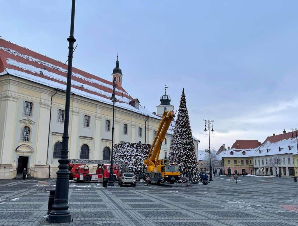 gata cu sărbătorile - se demontează bradul din piața mare