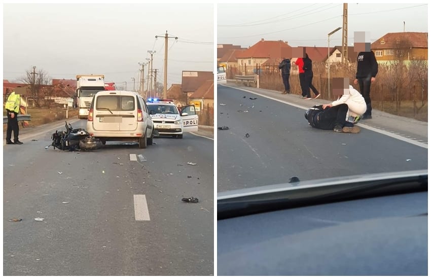 accident în lanț la bradu - motociclist lovit de o mașină