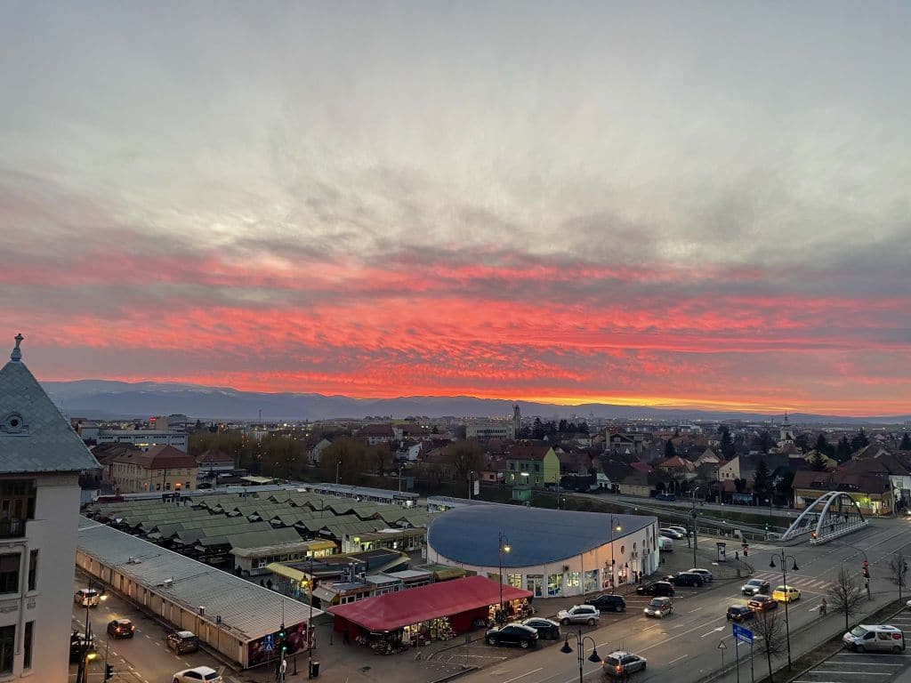 Apus de soare spectaculos la Sibiu - Imaginile sunt superbe